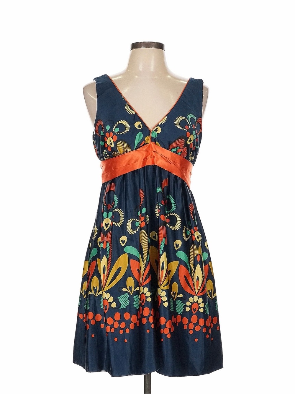 Forever 21 Navy Floral Mini Dress with orange Waist Tie size large
